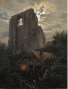 Carl Gustav Carus Ruine Eldena mit Hutte bei Greifswald im Mondschein oil painting artist